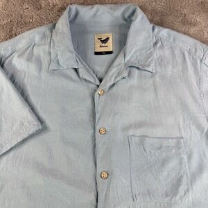 Yiume 100% Silk Hawaiian Camp Shirt Men's XXL Blue Resort Aloha Button Up 2XL